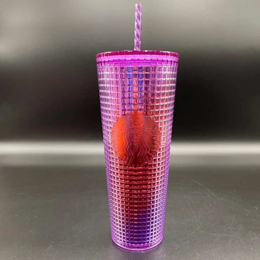 2021 Starbucks Pink/Purple Grid 24oz Cold Tumbler